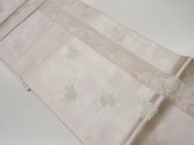 縞に鉾・菊模様織出し袋帯